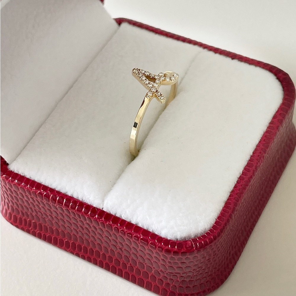 Diamond A Initial Ring 14k Yellow Gold - Picture 3 of 6